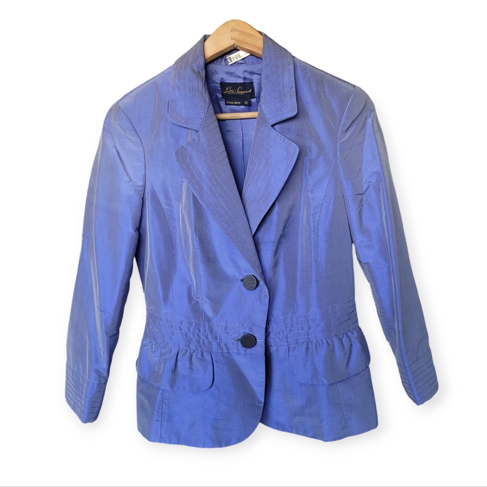 Vintage Luisa Spagnoli Raw Silk Hourglass Blazer purple blue size small